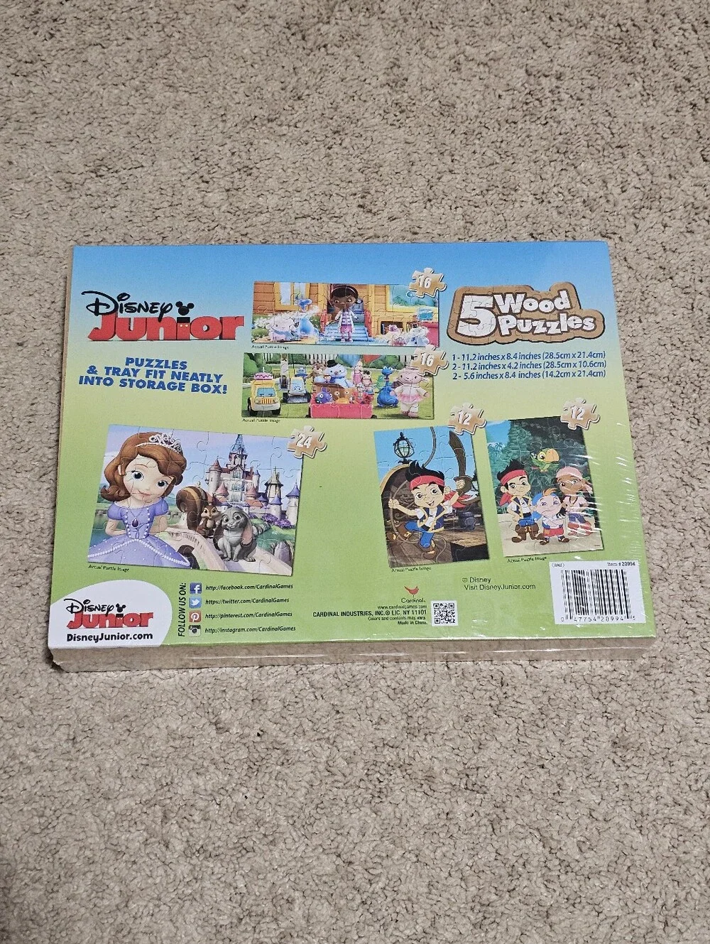 New! Disney Junior 5-Pack Wood Puzzles In Wooden Storage Box Kids Cartoon Theme